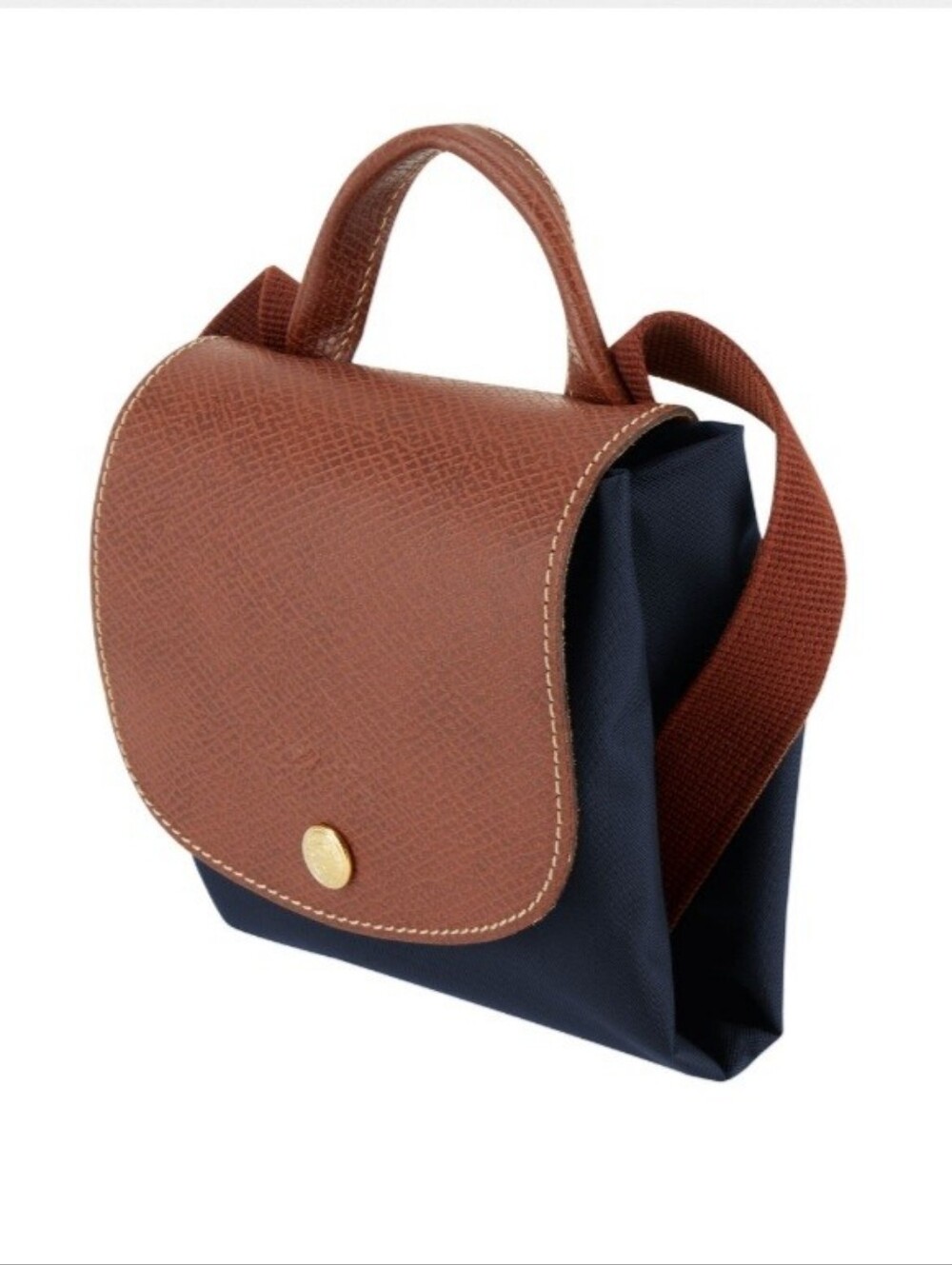 Longchamp Brown & Navy Nylon Backpack with Leather Flap - Picture 8 of 8